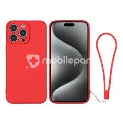 Silicone Case Red + Wrist Strap iPhone 15 Pro Max