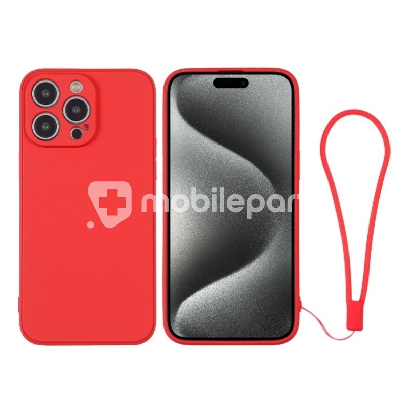 Silicone Case Red + Wrist Strap iPhone 15 Pro Max