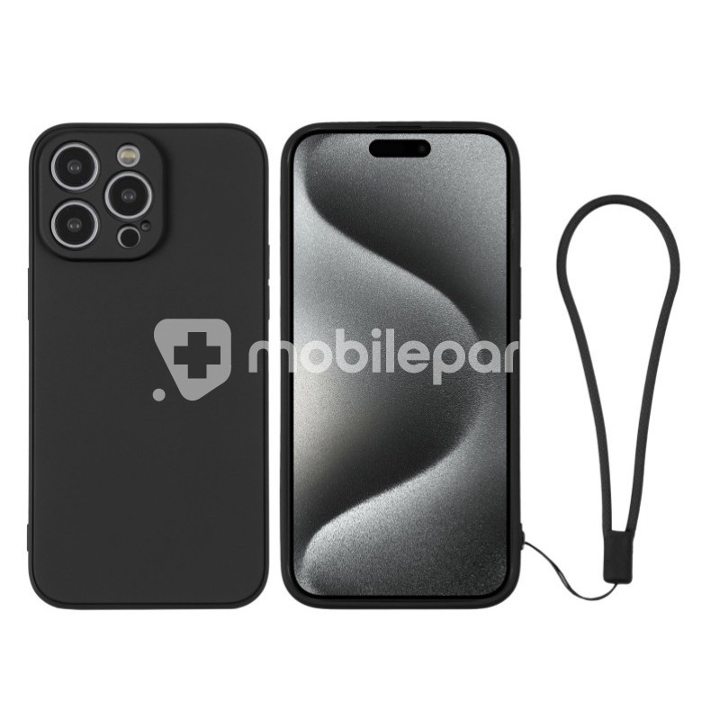 Silicone Case Black + Wrist Strap iPhone 15 Pro