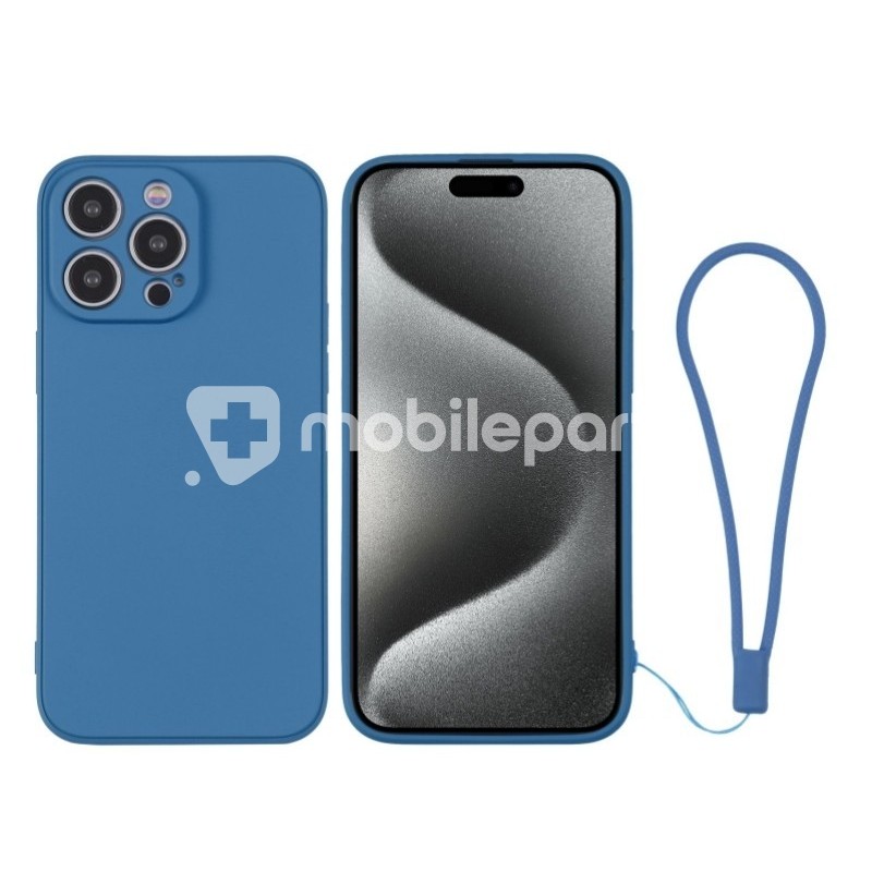Silicone Case Blue + Wrist Strap iPhone 15 Pro