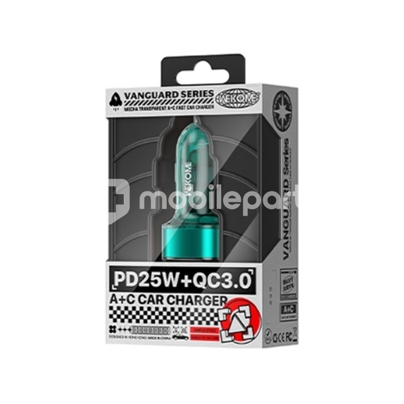 WP-C45 Car Charger Fast USB + Type-C (Green)