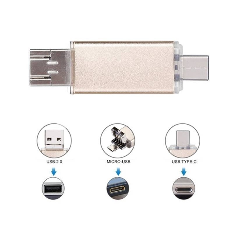 64GB 3 in 1 USB-C - Type-C + USB 2.0 + OTG Flash Disk