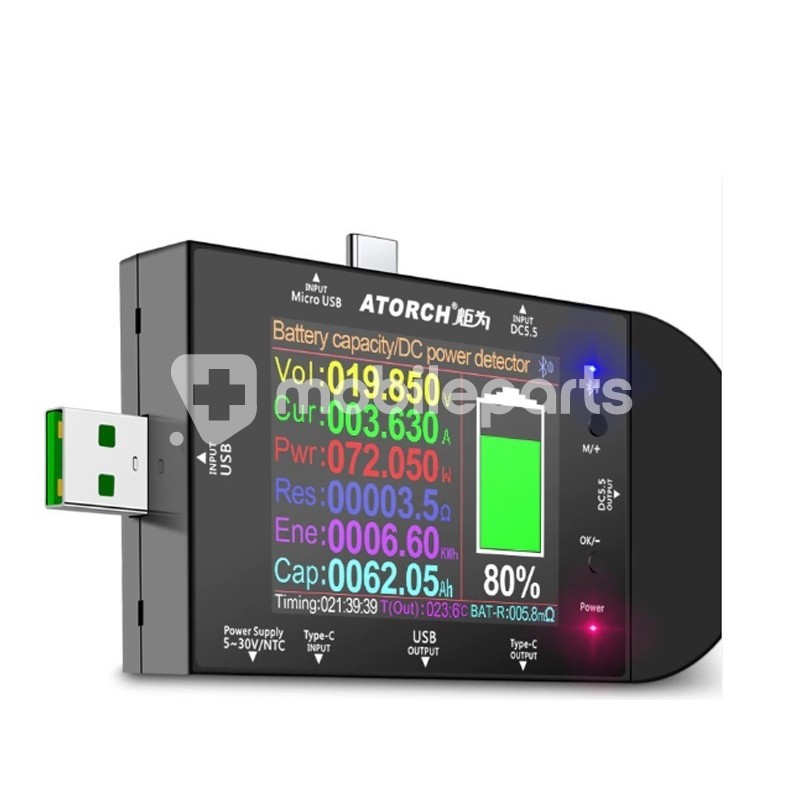 UD24 DC 5-32V 5.1A Voltage Tester USB di Type-C