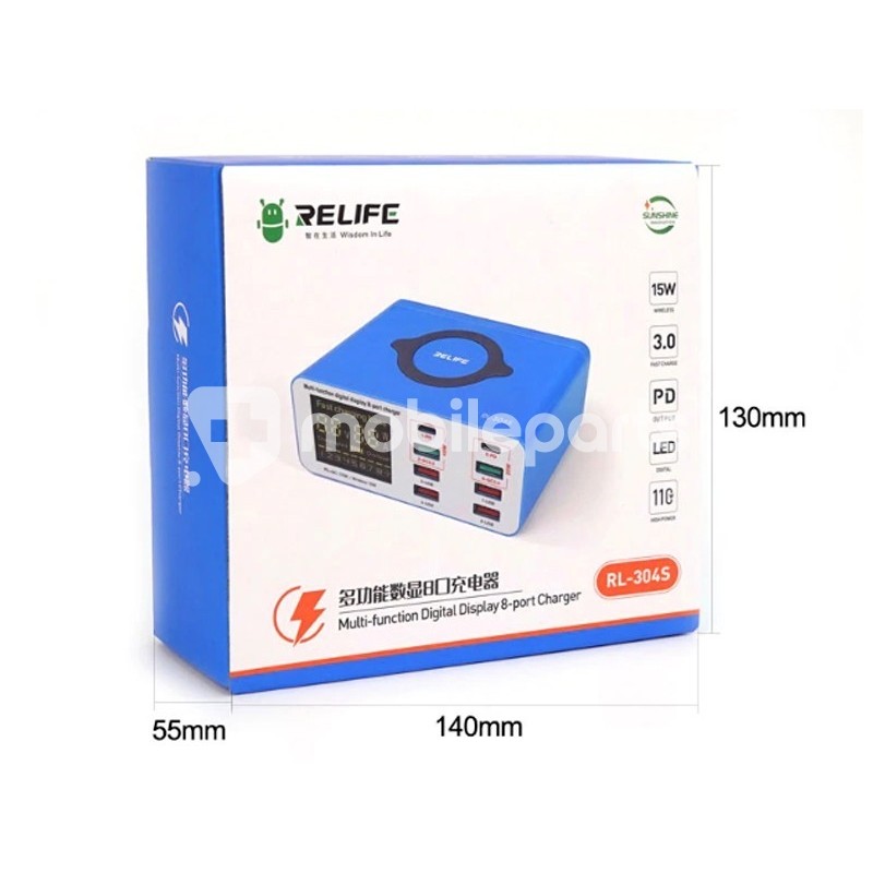 RELIFE RL-304S DIGITAL DISPLAY 8 Port Fast Charger