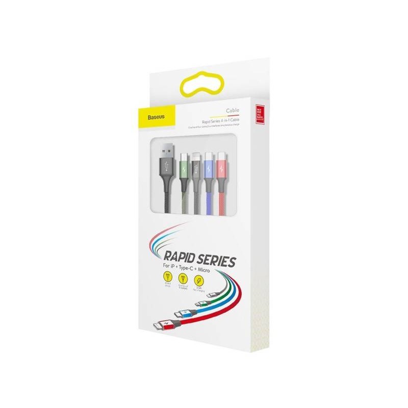 Baseus 3.5A 4 in 1 Fast Charging 1 Type C + 2 Micro USB -1 Lightning