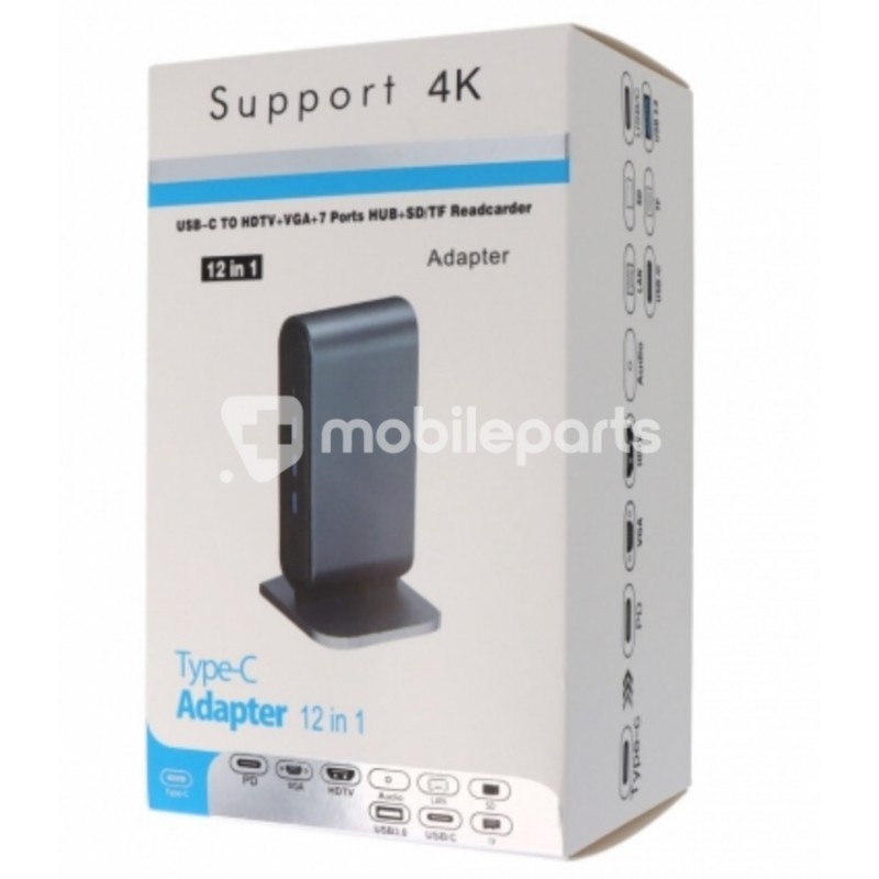 12 in 1 Hub Laptop Docking Station 1M Type-C to Type-C Data Cable