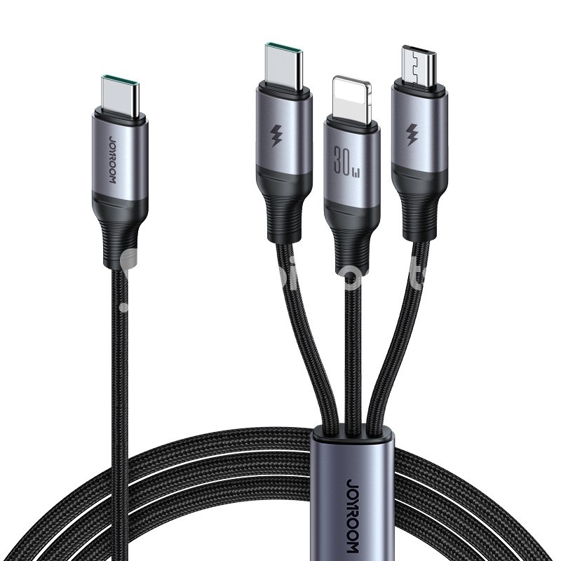 Joyroom S-A21 Speedy Series 30W 3-in-1 Fast Charging Cable (Type-C to L+C+M) 1.2m-Black