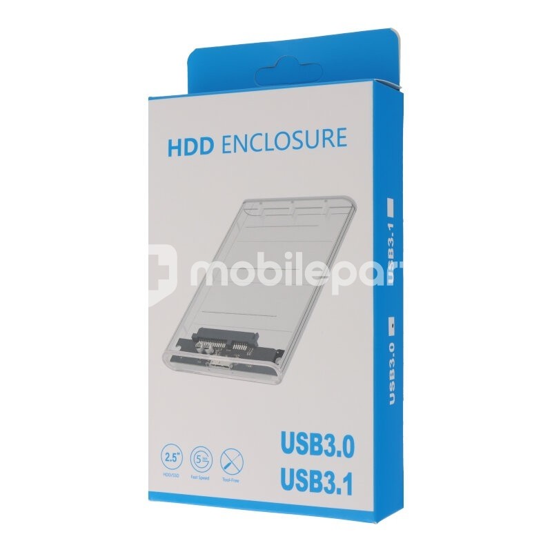 Micro-B HDD Enclosure 2.5 Inch SATA SSD Hard Drive Case Micro-B Cable Transparent