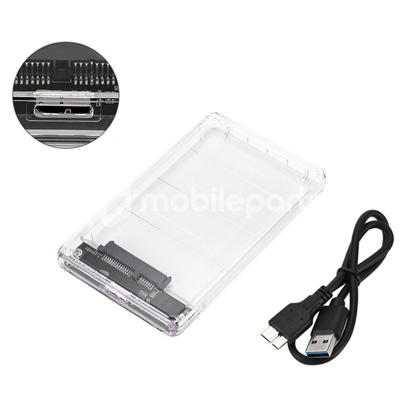 Micro-B HDD Enclosure 2.5 Inch SATA SSD Hard Drive Case Micro-B Cable Transparent