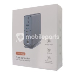 16 in 1 USB*5+Type-C*4+HDTV*2+SD/TF+RJ45+DP+3.5mm Multifunctional Docking Station Grey
