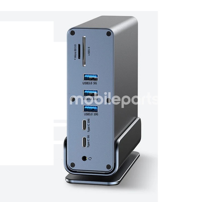 16 in 1 USB*5+Type-C*4+HDTV*2+SD/TF+RJ45+DP+3.5mm Multifunctional Docking Station Grey