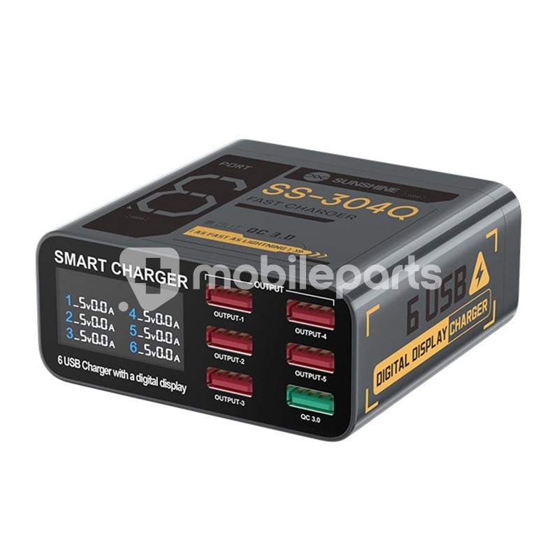 SUNSHINE SS-304Q 40W 6 Port Smart USB Charger Station Black 220V Plug