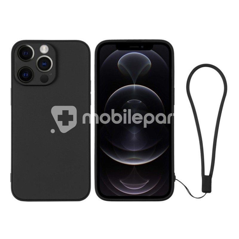 Silicone Case Black + Wrist Strap iPhone 12 Pro