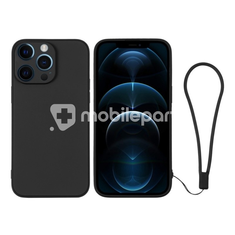 Silicone Case Black + Wrist Strap iPhone 12 Pro Max