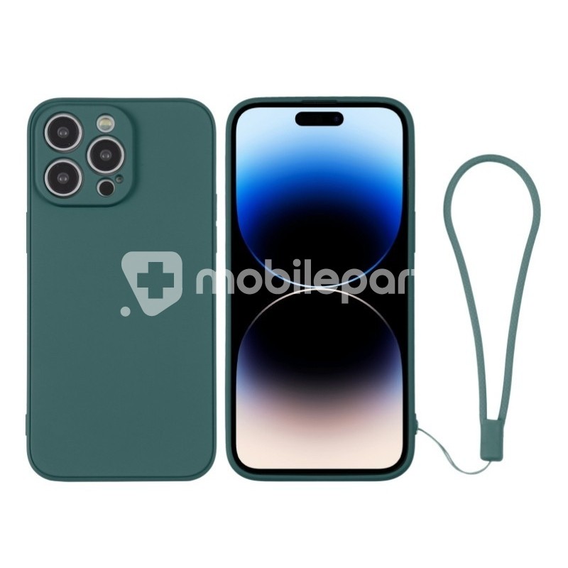 Silicone Case Dark Green + Wrist Strap iPhone 14 Pro