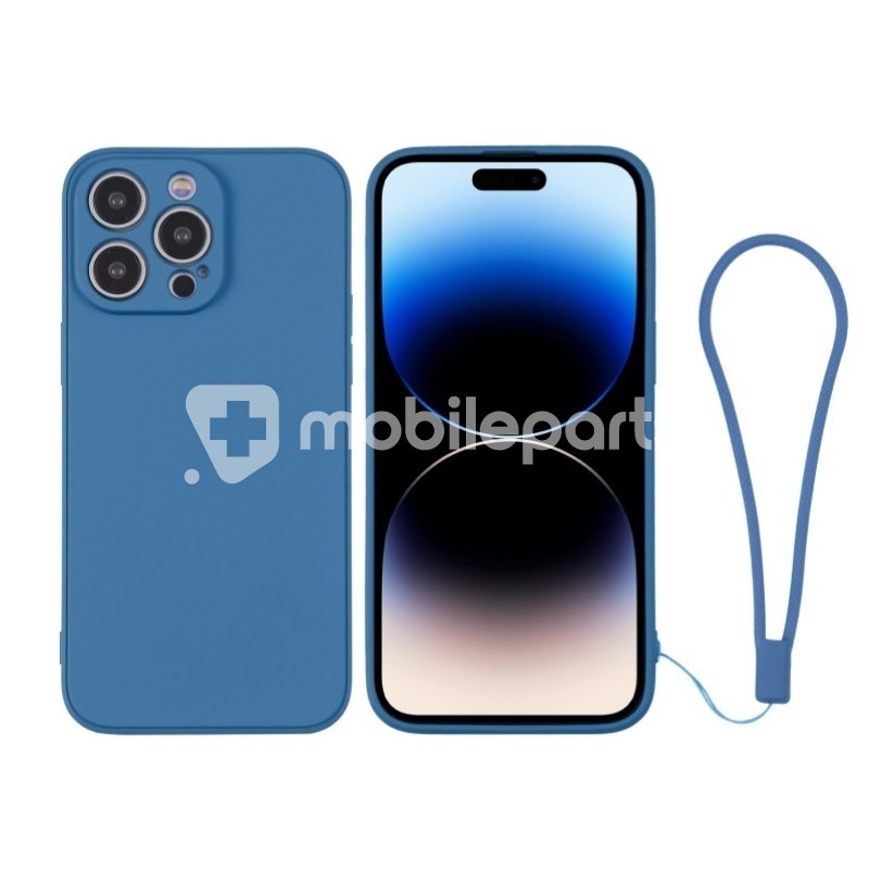 Silicone Case Blue + Wrist Strap iPhone 14 Pro