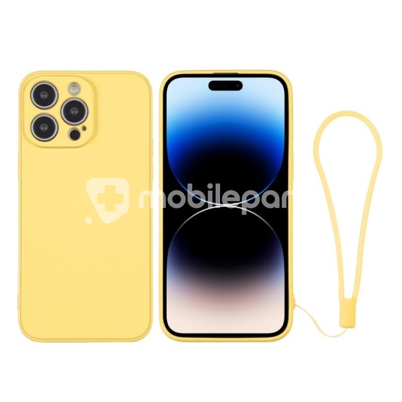 Silicone Case Yellow + Wrist Strap iPhone 14 Pro