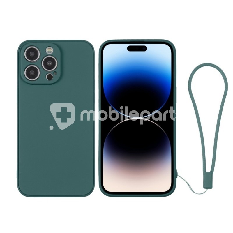 Silicone Case Dark Green + Wrist Strap iPhone 14 Pro Max