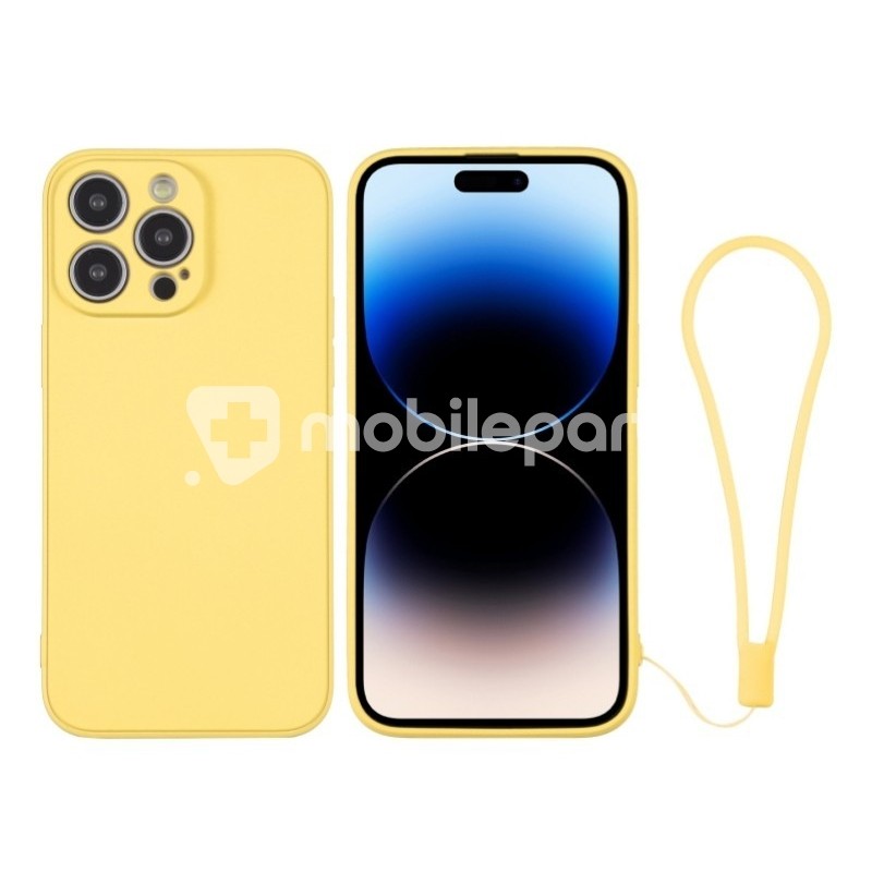 Silicone Case Yellow + Wrist Strap iPhone 14 Pro Max