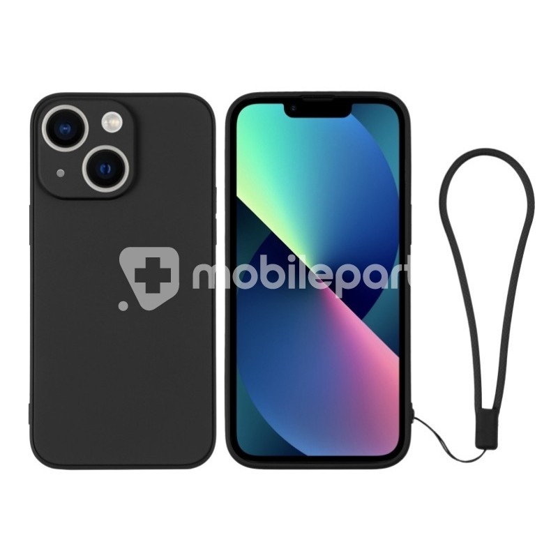 Silicone Case Black + Wrist Strap iPhone 13 Mini
