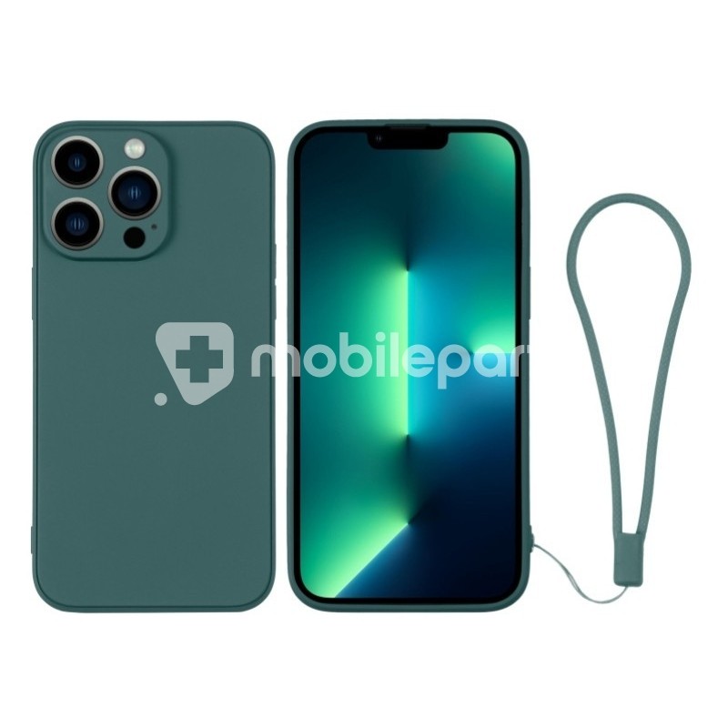 Silicone Case Dark Green + Wrist Strap iPhone 13 Pro Max