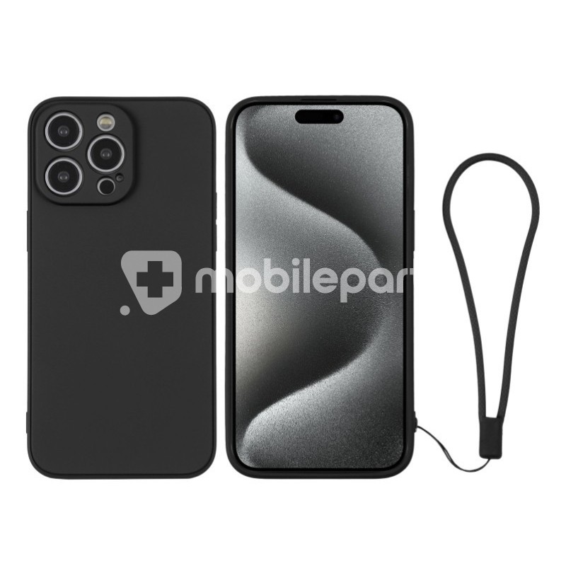 Silicone Case Black + Wrist Strap iPhone 15 Pro Max