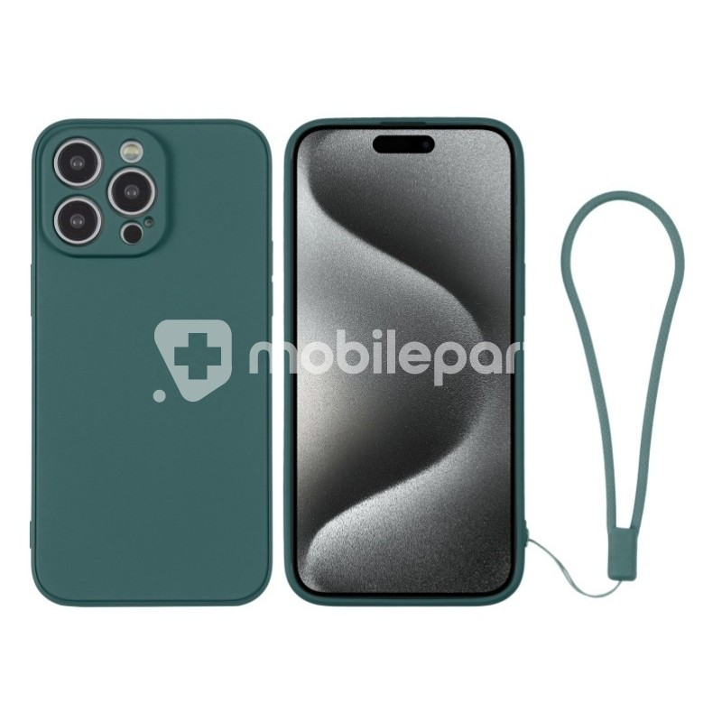 Silicone Case Green + Wrist Strap iPhone 15 Pro Max