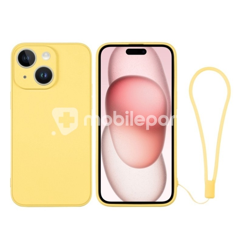 Silicone Case Yellow + Wrist Strap iPhone 15 Plus