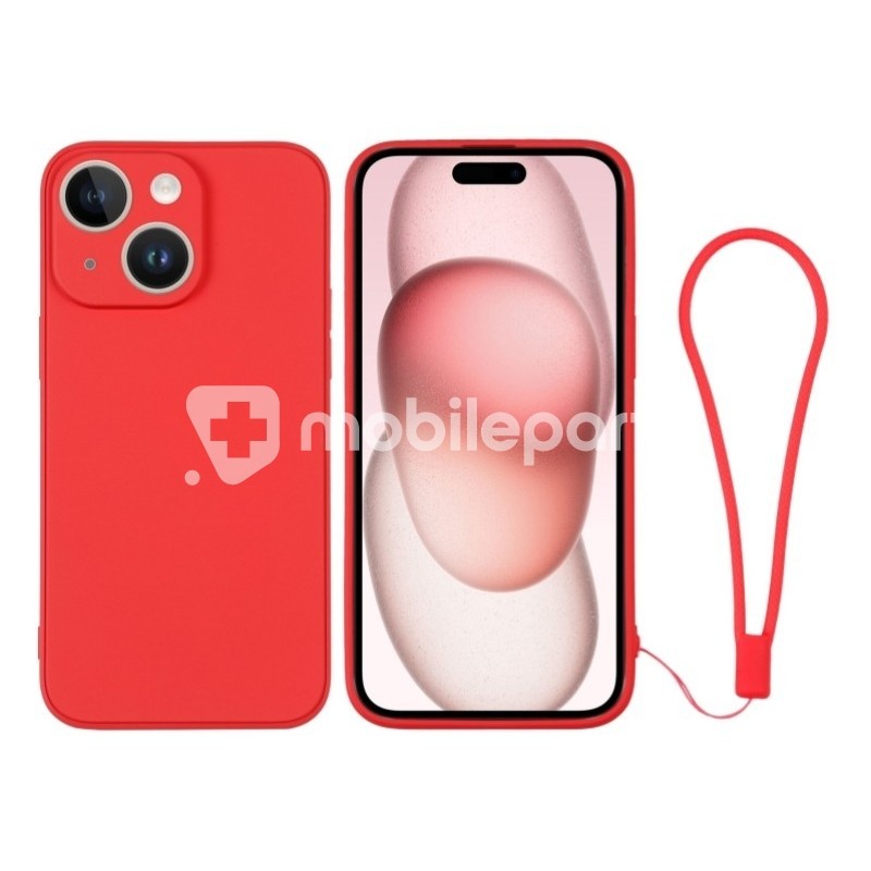 Silicone Case Red + Wrist Strap iPhone 15 Plus