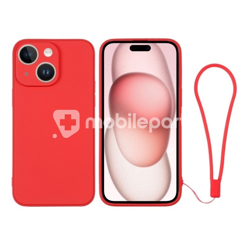Silicone Case Red + Wrist Strap iPhone 15