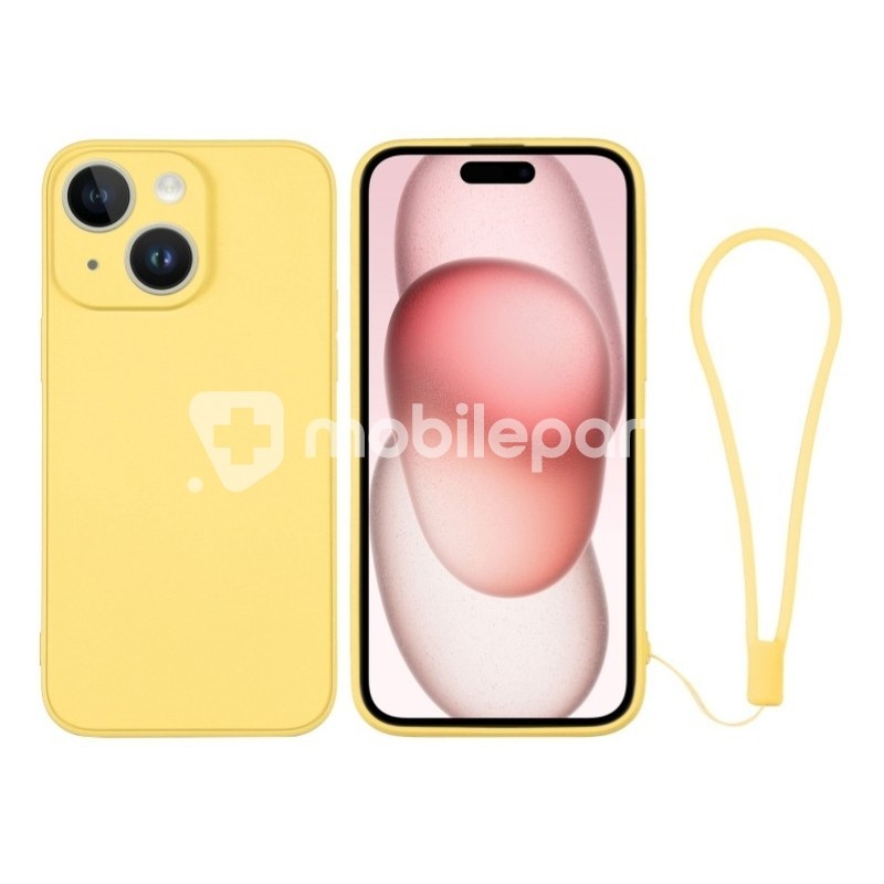 Silicone Case Yellow + Wrist Strap iPhone 15