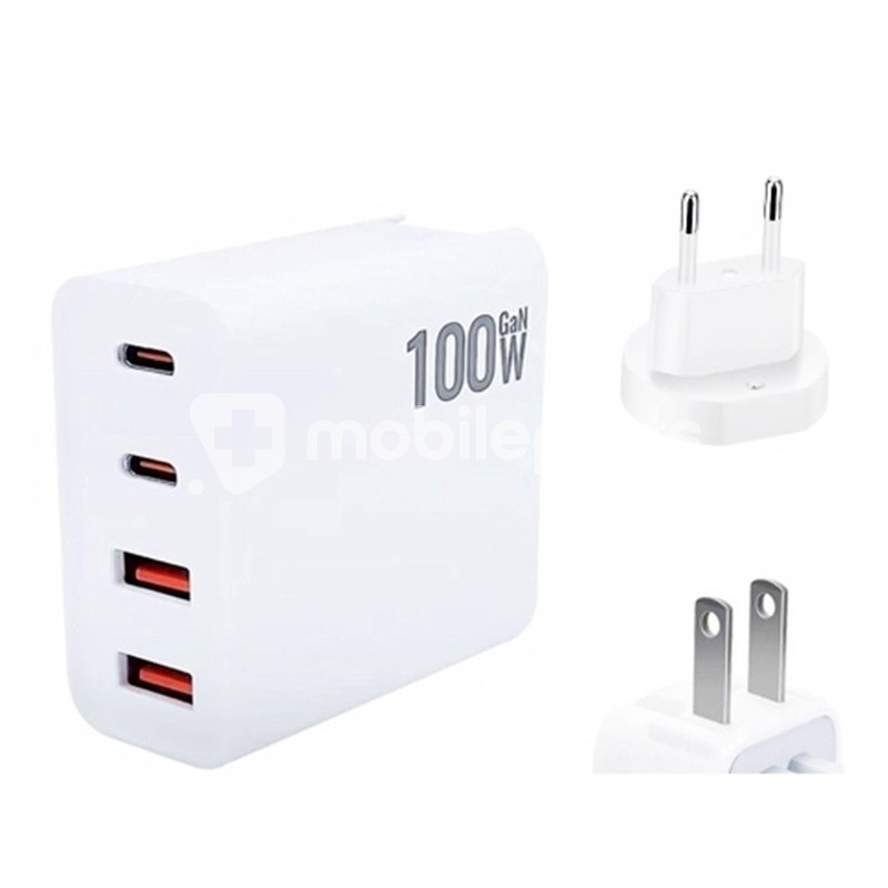 Battery Charger 100W Fast Charger 2 Usb + 2 Usb Type C White USA/UE Plug
