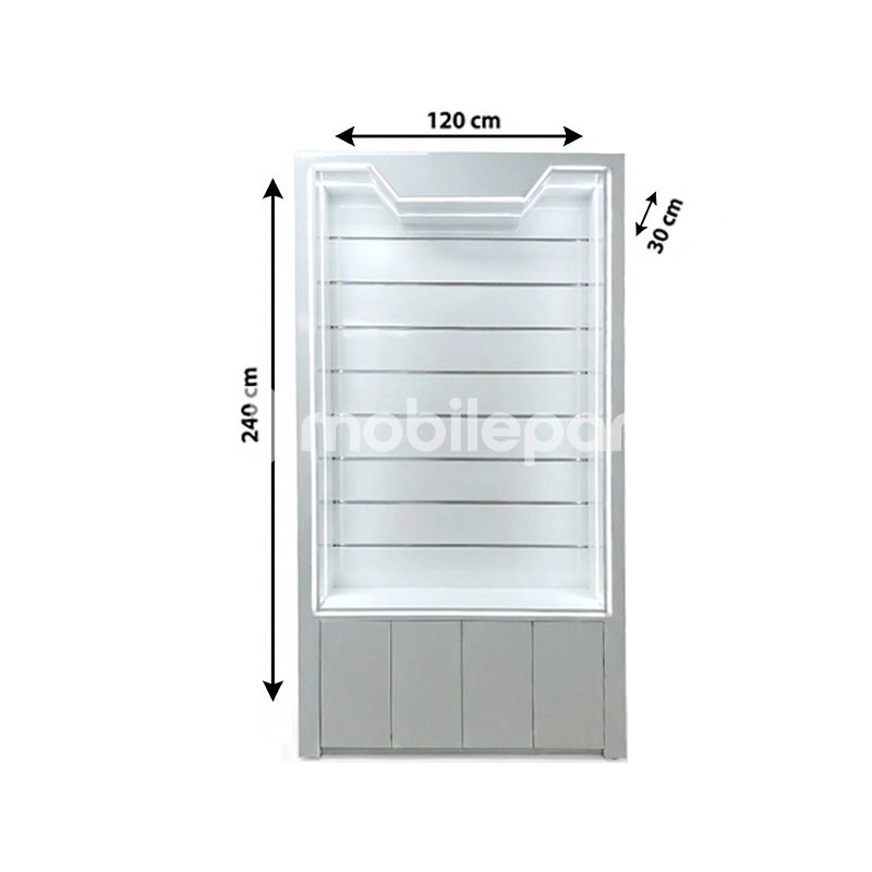 Wall Display Fixture with Blister Hooks and LED Lighting – 240x120 cm