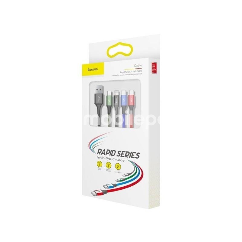 Baseus 3.5A 4 in 1 Fast Charging 1 Type C + 2 Micro USB -1 Lightning